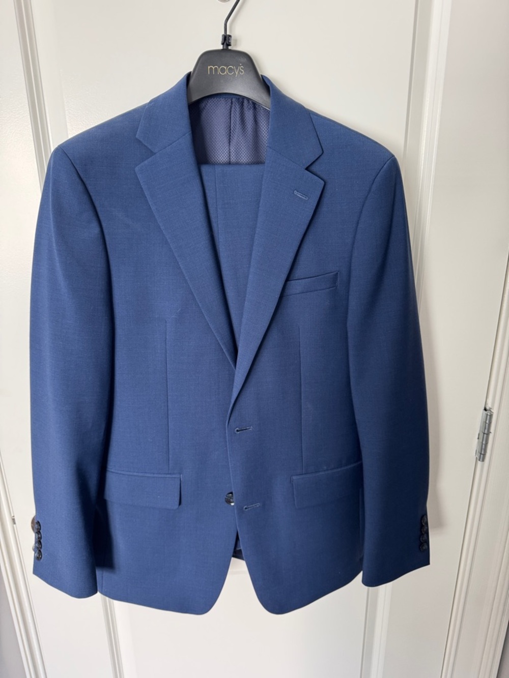Macy's Men's Calvin Klein Blue Two-Button Suit Jacket, pants. Slim fit 

38R